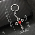 Portachiavi croce gotica argento con rilievo rosa e gemma cuore rosso su nero - Rosso 010-5 (Croce con rosa e gemma a cuore rossa)