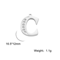 Polished silver stainless steel letter C pendant with sparkling crystal inlay, 16.5x12mm size - Letter C