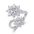 Luxurious S925 sterling silver sun flower ring with sparkling moissanite stones - US Size 5 / 1.5 Carat Double Flower Moissanite Ring (R15327)