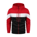 Felpa da uomo con cappuccio e zip con design a blocchi di colore rosso bianco e nero - S / Rosso + Nero