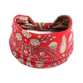 Bandeau élastique rouge bohème à motif paisley pour le yoga et le sport pour femmes - Rouge Crème Paisley (#97)