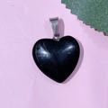 Pendentif cœur de 20mm en pierre noire polie avec attache métallique argentée - 16-Obsidienne