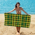 Green and yellow plaid double-sided fleece beach towel with a vibrant checkered pattern - B82-Green and Yellow Plaid