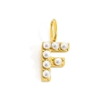 Letter F gold pendant featuring seven small imitation pearls on a white background - Letter F / Gold