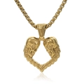 Collana vintage dorata con pendente a cuore con due teschi e catena a maglia quadra - Con Catena (55cm) / Oro
