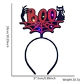 Diadema Halloween BOO con LED, medidas 26cm x 17,5cm, peso 30,7g sobre fondo blanco - Gato BOO