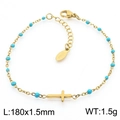 Gold stainless steel cross bracelet with light blue beads, length 180mm and weight 1.5g - Gold Sky Blue