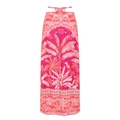 Detail of tropical palm and parrot print maxi skirt with baroque scroll floral borders - One Size / Beach Skirt