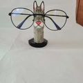 Handcrafted rabbit wooden glasses holder in grey finish with black round frames - Grey Rabbit Style (12)