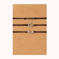 Close-up of three black woven friendship bracelets with sun moon and star silver charms - Best Friend Silver Set (B00548)