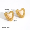 French vintage heart stud earrings in gold stainless steel with marble texture resin - White