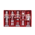 Set di 5 schiaccianoci in legno con glitter per decorazioni natalizie in confezione - Una Scatola (Set da 5) / Rosso e Bianco Luccicante