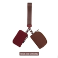 Waterproof nylon wrist pouch set in wine and caramel colors with a stylish wide strap - Wine Red/Caramel