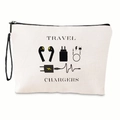 Detail of travel cable organizer bag with black chargers text and electronics icons - Travel Electronics Style (xy-004-06)