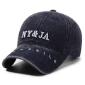 Navy blue vintage washed baseball cap featuring white 3D embroidery and NY&JA logo - Adjustable / Dark Blue