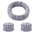 Set da 3 pezzi in pile corallo grigio con fascia e polsini per lavaggio viso - Set da 3 pezzi per la cura della pelle grigio (139#)