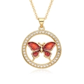 Elegante collar de mariposa dorada con esmalte rojo y colgante de circonitas pavé - Círculo Mariposa Roja