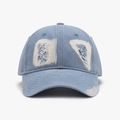 Light blue washed denim baseball cap with white graffiti texture and distressed holes - Adjustable / Grey Blue