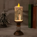 Weihnachtswasserlaterne mit Schneemann und Glitzer in antikem Gold-Sockel - Schneemann mit Baum