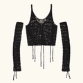 Schwarzes Häkelset bestehend aus Camisole-Top und passenden Ärmelstulpen - S / Wildschwarz