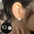 Elegant silver round brushed hoop earrings shown as a worn model style and a flat product view - Silver Minimalist Round Brushed Disc Hoop Earrings(ED1949)