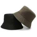 Classic reversible cotton bucket hats in black and olive green with decorative stitching - One Size / Black & Army Green