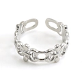 Polished silver stainless steel open ring with a vintage hollow interlocking chain design - 759-Steel Color