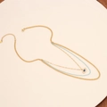 Layered gold evil eye necklace with blue seed beads and stainless steel pendant detail - Evil Eye Blue Beads Style (4#)