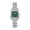 Elegant square women's watch with green sunray dial and silver stainless steel strap - Silver Case Green Dial Steel Band