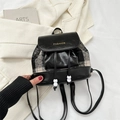 Mini vintage plaid backpack in black leather and tweed featuring fashion gold lettering - Black