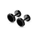 Pair of minimalist 8mm black stainless steel barbell stud earrings with screw back design - Black with Black Oil