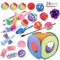 Set de 24 jouets pour chat avec tunnel à 3 voies, souris en peluche et plumeau - Lot No. 84