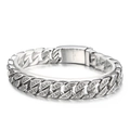 Silbernes 316L Edelstahl-Panzerarmband mit vollständigem Zirkonia-Steinbesatz - 22cm Edelstahl Iced Out Cuban Link Armband mit Steckverschluss / Stahlfarbe (KB157830-KJX)