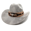 Detailed view of the woven texture and silver bull head ornament on the cowboy hat - M (56-58cm) / Striped Grey