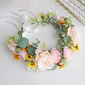 Adjustable floral crown with pink roses and white silk ribbon for bridal wear - Pink Yellow White Combo