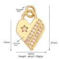Golden brass heart pendant featuring clear zircon stars and vertical gemstone lines - L266551-Gold Star Moon Heart Rhinestone