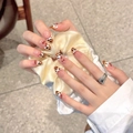 Faux ongles amande imprimé léopard fait main avec nœud 3D et dégradé à presser - Très Petit (XS) / 2321-Ovale Moyen Style Léopard Français