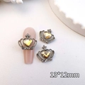 Detail of crown heart nail charm with yellow gemstone in 13x12mm size for manicure - Silver-Champagne
