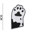 Detail view of 5x3.5cm black and white embroidered cat paw patch with size dimensions - No.23 (Black White Paw)