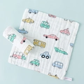 Pure cotton baby washcloth featuring colorful cartoon car prints on a soft white base - Car