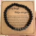 Black matte stone bead bracelet with hematite accents and a gift card for friendship - Matte Hematite With Card Style