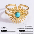 18k gold plated stainless steel ring featuring a sunburst design with green turquoise - Turquoise Color Sun Style (JZ21004A)