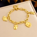 18K gold plated stainless steel chain bracelet with owl bee and rose flower charms - Gold Animal Flower Style (B1675)