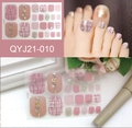Detailed pink plaid toenail stickers with glitter and rhinestone accents on sheet - Pink Plaid Rhinestone Style (QYJ21-010)