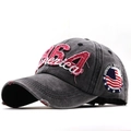 Gorra de béisbol de algodón lavado vintage con bordado USA y detalles de efecto desgastado - Negro