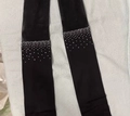 Bas autofixants noirs en résille avec coutures décorées de strass brillants élégants - Grande taille / Patchwork Gland Strass Noir