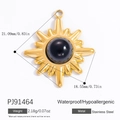 18k vergulde roestvrijstalen zonnestralen hanger met zwarte obsidiaan steen inleg - Zonnestraal hanger met zwarte ronde kraal (PJ91464)