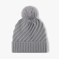 Berretto grigio in maglia a trecce con pompon in ecopelliccia e risvolto invernale - Grigio Blu