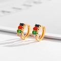 Gold plated hoop earrings featuring four colorful marquise cut gemstones in vintage style - Four-color Marquise Vintage Huggies-EH036