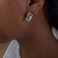 Silver double-interlocked hoop earrings featuring twisted rope and zircon inlay for women - Silver